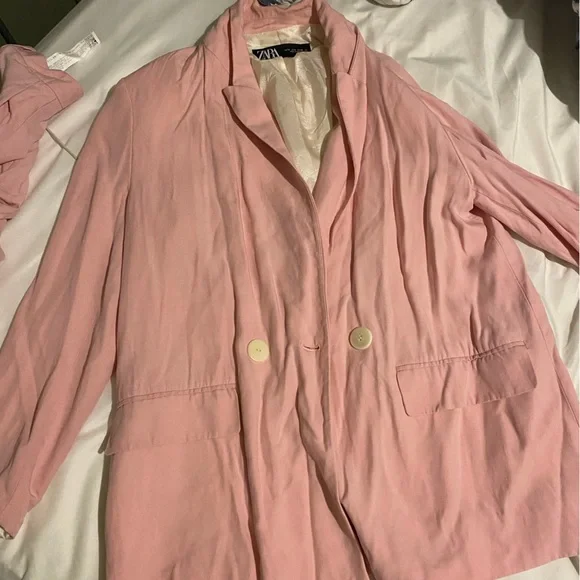 Zara Pink Double Breasted Blazer 2701/644 and Matching High Waist Pant 2702/644 - Picture 4 of 7